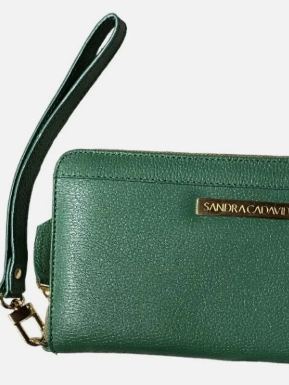 SANDRA CADAVID CHRISTINA LUXURY EMERALD GREEN LEATHER WRISTLET WALLET